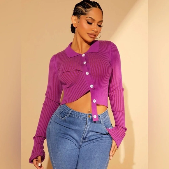 SHEIN • SXY Asymmetrical Hem Ribbed Knit Crop Cardigan - Picture 1 of 10